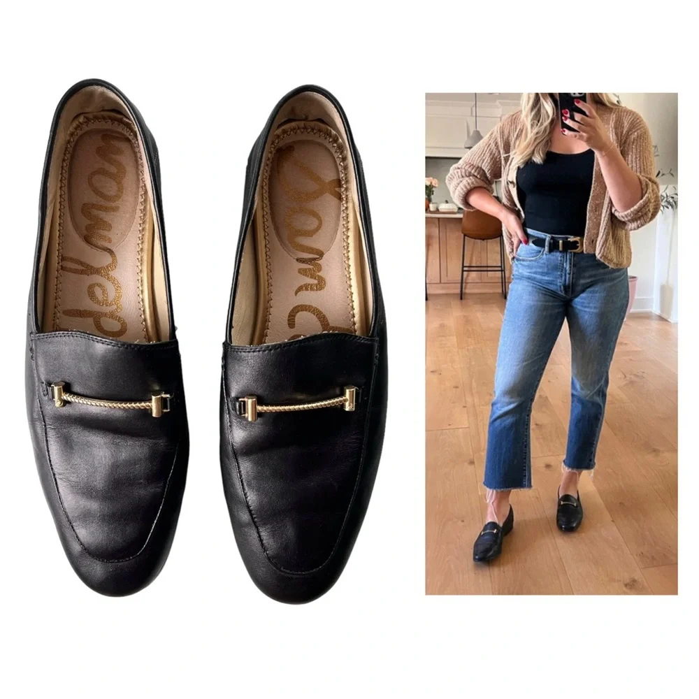 Sam Edelman Lior Leather Loafer Size 9 Black and Gold